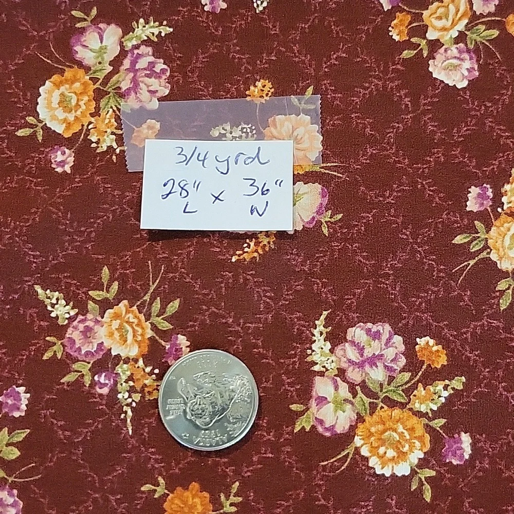 2 pieces beautiful garden floral pattern fabric in orange & maroon~3/4 y…
